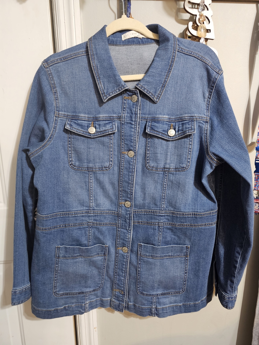 Women's Blue Denim Blazer Jacket with Patch Pockets
